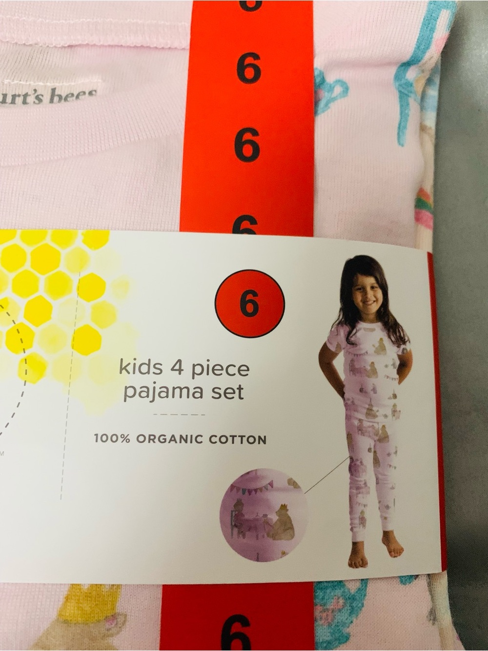 Burt's Bees Kids Light Pink Tea Party Animal Pajama Set, Organic Cotton - Picture 3 of 5